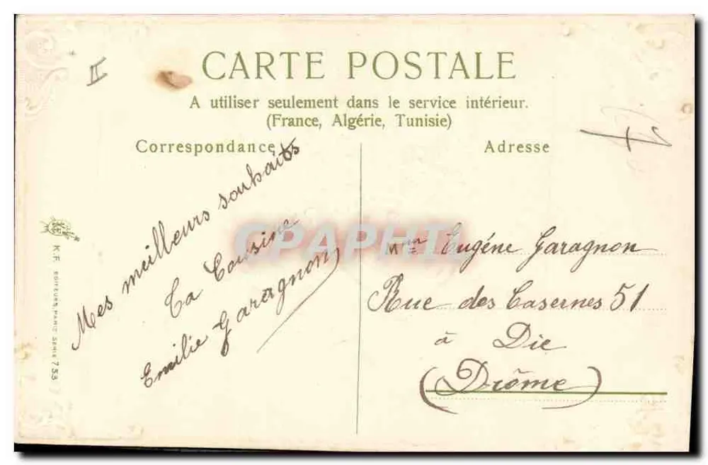 Boa Festa — Lembrete sincero — K.F. BOURGUET PARIS SÉRIE 733 - Verso