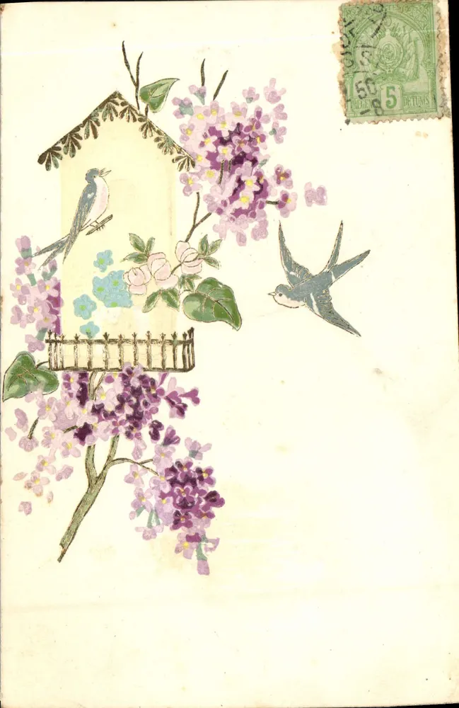 Pássaros e lírios — ilustração — editor K.E. COFFREY PARIS - Frente
