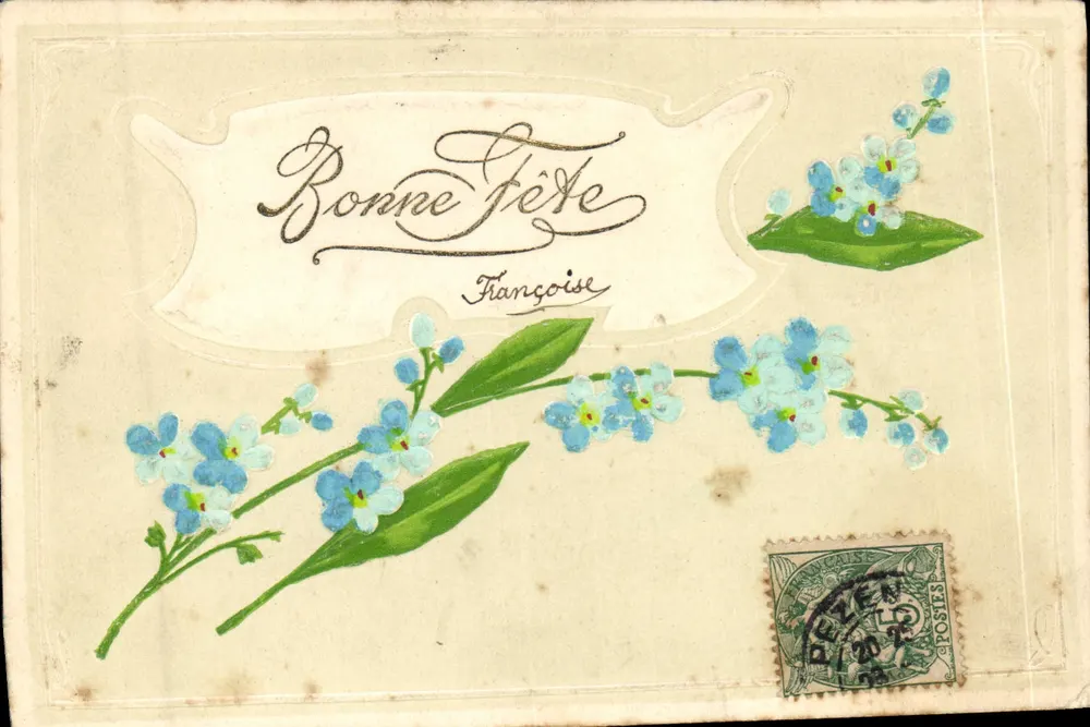 Flores de esquecimento — Boa festa Françoise — editor desconhecido - Frente