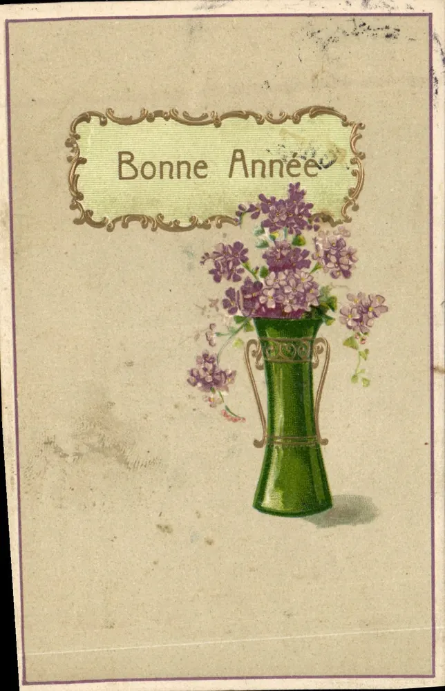 Flores de lírio em um vaso verde — Boa Ano — União Postal Universal - Frente
