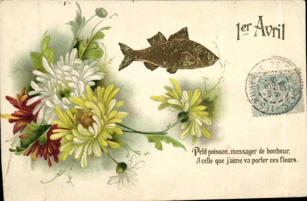 Blumen und Fisch — 1. April — Verlag nicht sichtbar - Vorderseite