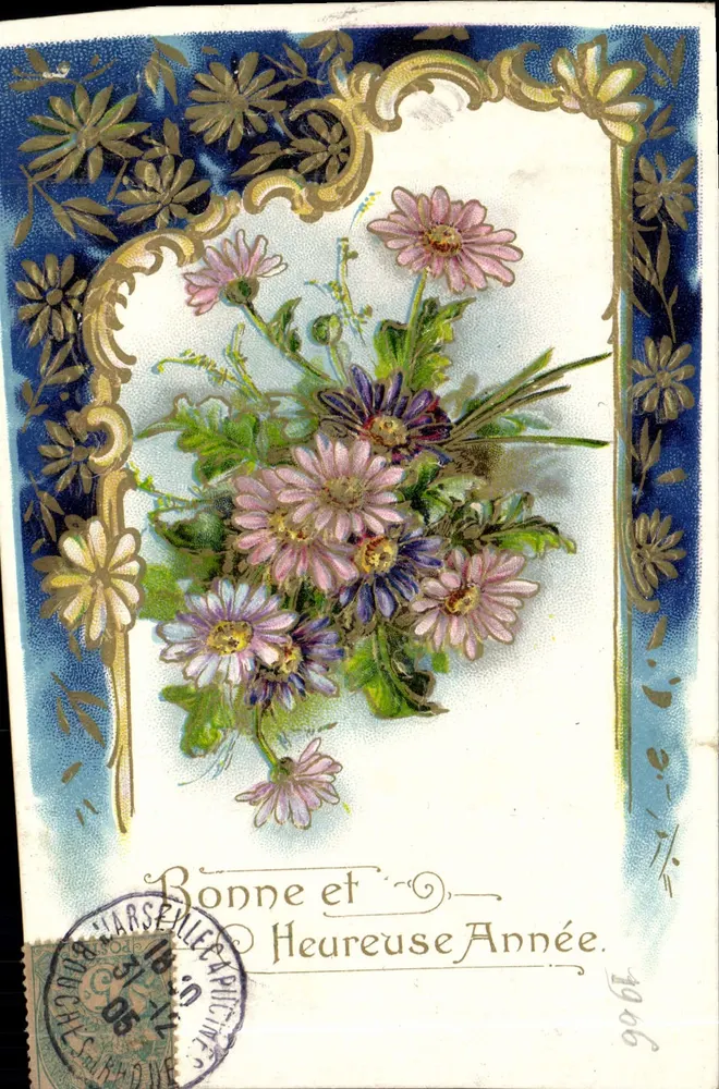 Arranjo de flores — Boa e Feliz Ano 1906 — Harsenille-Capitaine - Frente