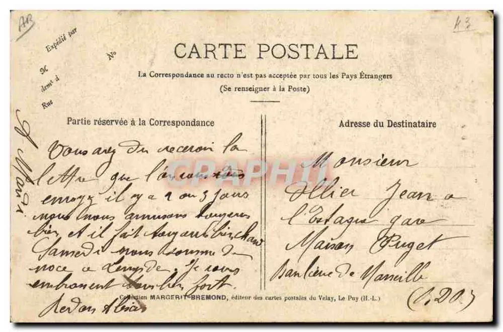 Auvergne-Lace-Macherin — Le Velay Illustré n°929 — Verlag R. Huguet - Rückseite
