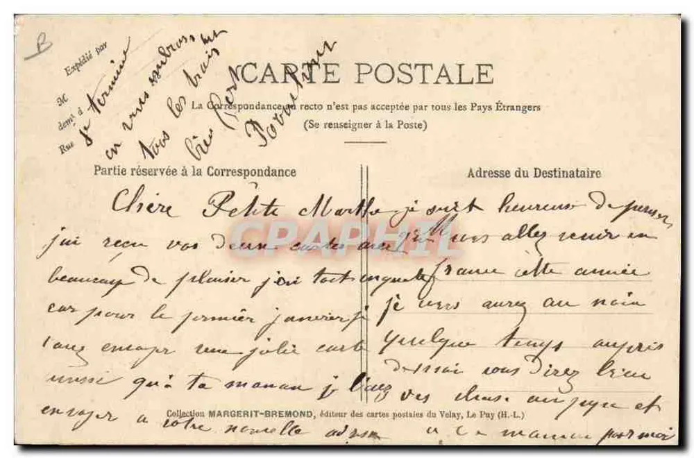 A Dentellière espalioite — com sua ampla touca tubular, dita de bolinhas, exclusivamente usada em Le Puy, em Espaly e na região — Cliché M. B. - Rep. int. — LE VELAY ILLUSTRÉ 298 - Verso