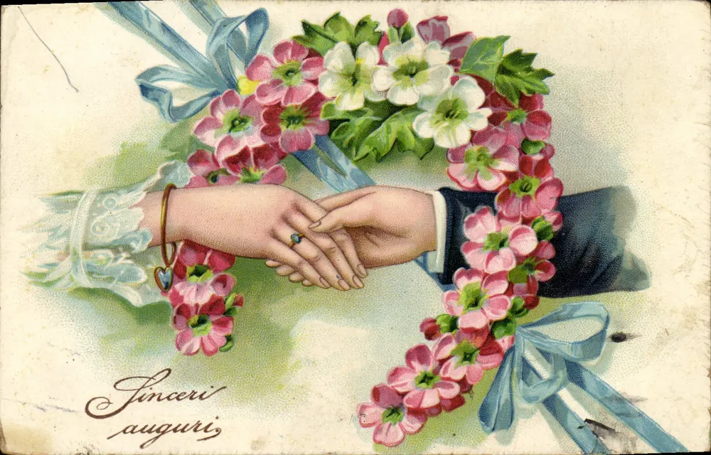 हाथ एक दूसरे के बराबर — फूलों के एक माला से घिरे — एडिटर ब्रिलांट, नंबर 9688 - आगे