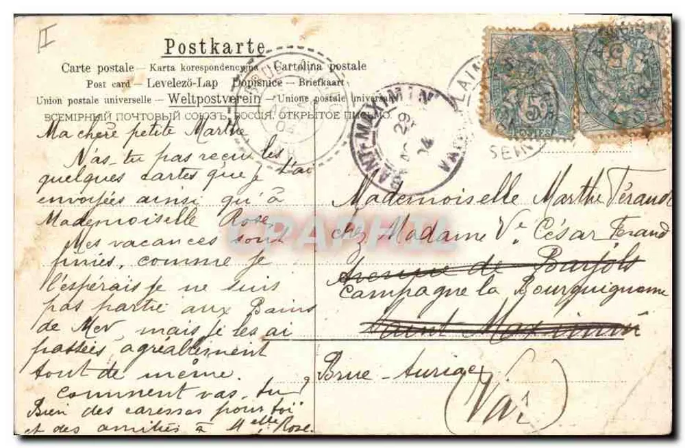 Main tendue vers une carte postale — oiseau blanc et fleurs — éditeur anonyme - Achterkant