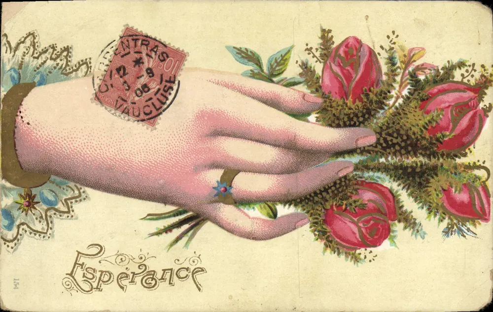 Mão segurando rosas — Esperança — Editor desconhecido, n° 12 - Frente