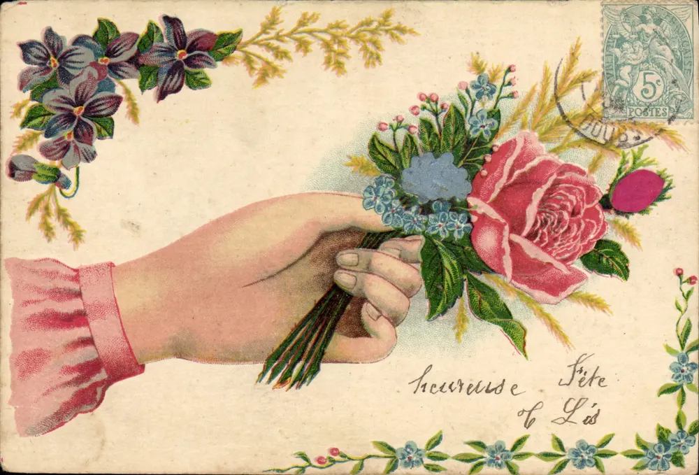 Mãos segurando um buquê de flores — Festa das Flores — União Postal Universal - Frente