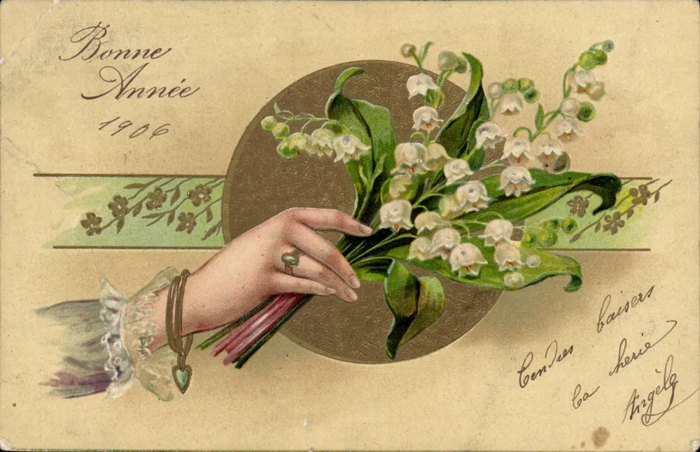 Main tenant un bouquet de muguet — Bonne Année 1906 — éditeur Arigély - Frente