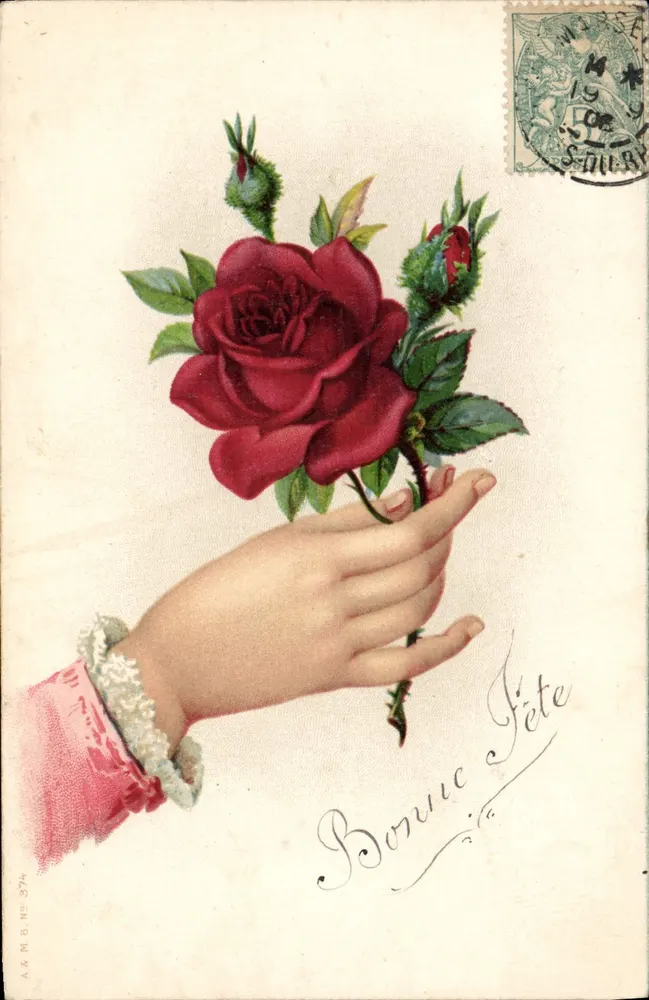 Mão segurando uma rosa — A.& M.B. N° 374 — editor A.& M.B. - Frente