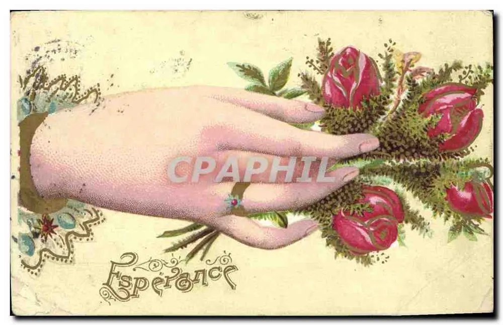 Main tenant un bouquet de roses — 'Espérance' — éditeur non visible - Awers