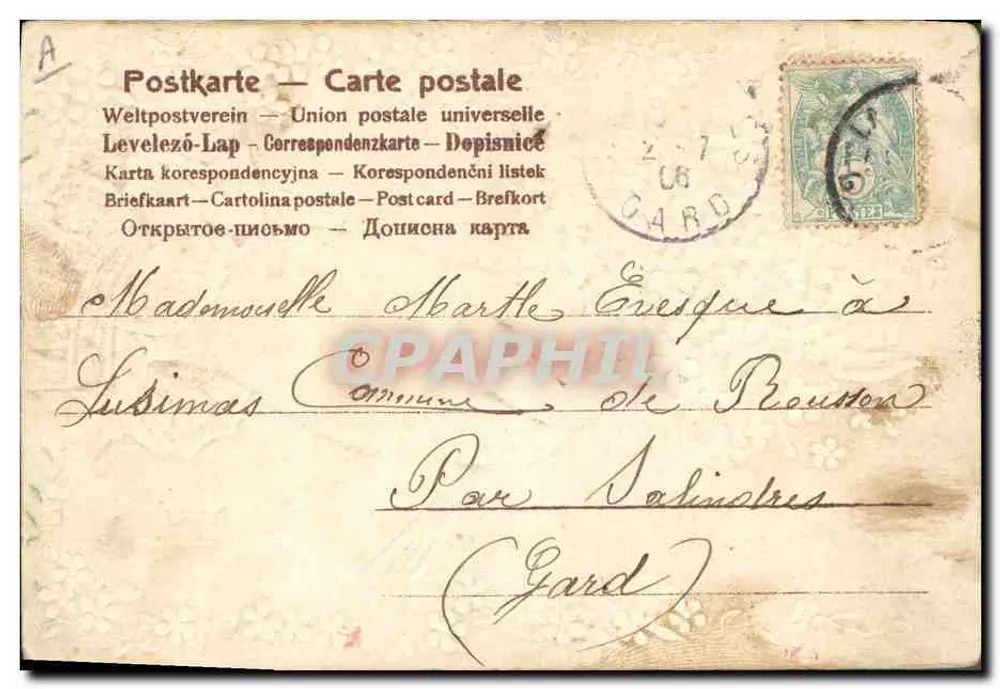 Main offrant un bouquet d'oublies — éditeur 'Postkarte — Carte postale' (verso) — n° de série non visible - Verso