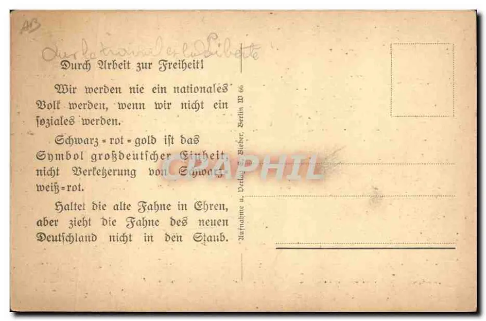 Retrato de Philipp Marx — 'A Unidade do Reino é nosso maior objetivo!' — editor Vormals u. Verlag B. Bieber, Berlim - Verso