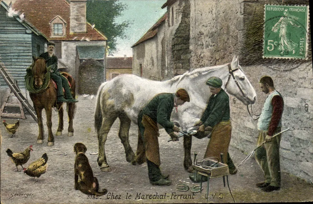 Bei dem Schmied — Pferdeschmiedearbeit — Seeberger, n° 8188 - Vorderseite