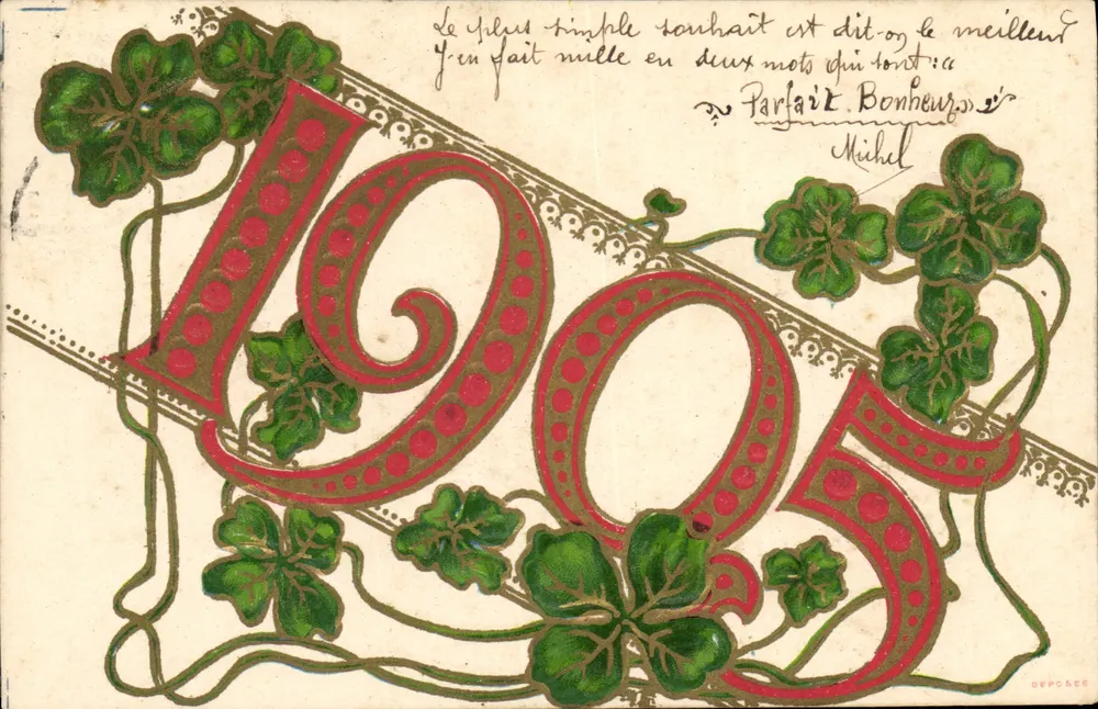 Jahr 1905 — Weihnachtskarte mit Kleeblättern — Verlag OEPOLÉE - Vorderseite