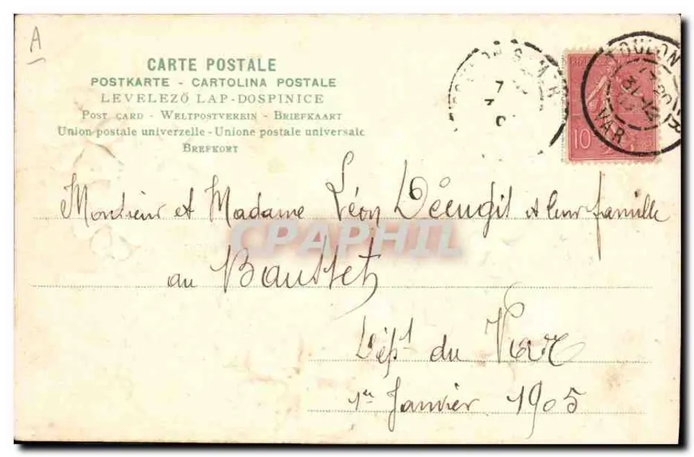 Jahr 1905 — Weihnachtskarte mit Kleeblättern — Verlag OEPOLÉE - Rückseite