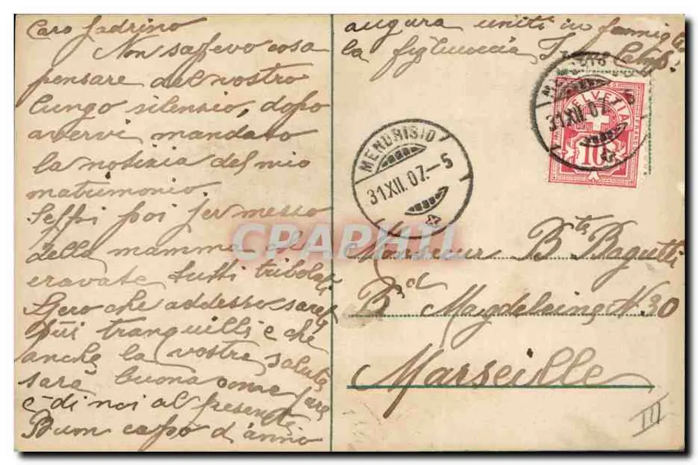 Ano 1908 — Carta postal ilustrada — editor desconhecido - Verso