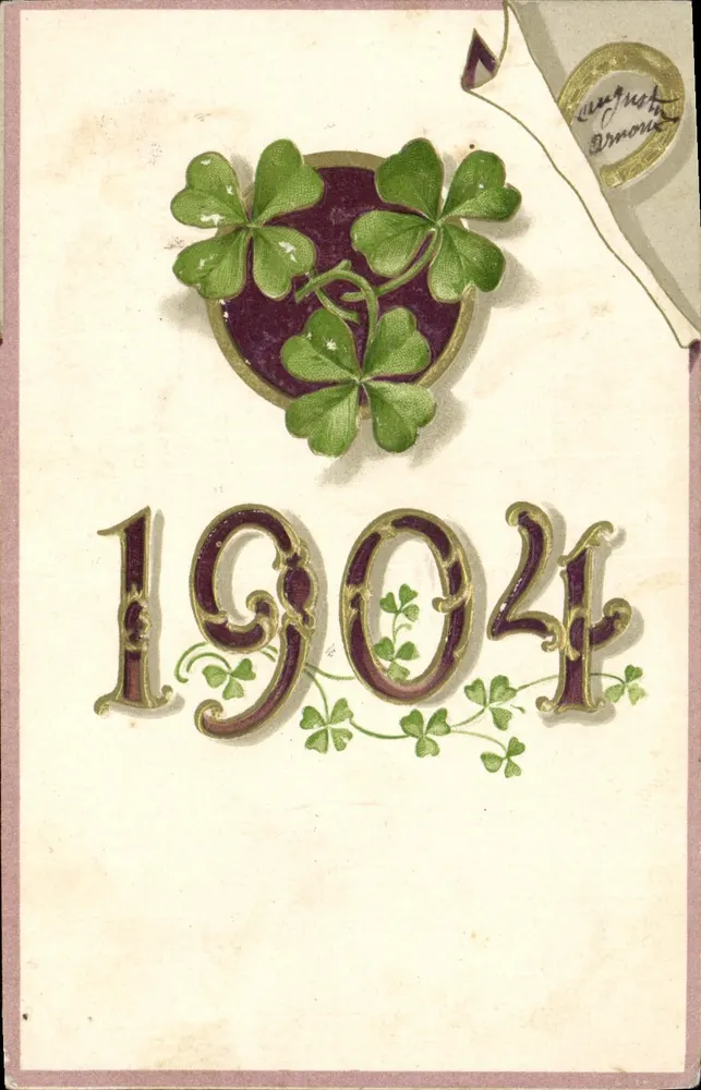 Ano 1904 — Folhas de trêfola — Editor Auguste Arnaud, número de série não visível - Frente