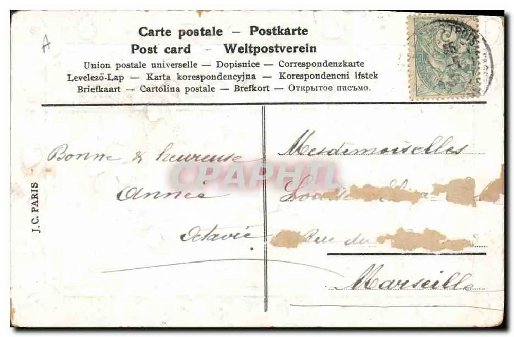 Ano 1906 — motivos de folhas de trêfola — J.C. PARIS - Verso