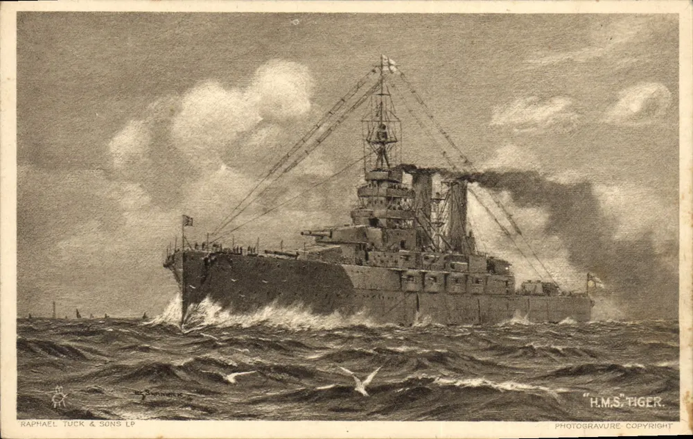 H.M.S. Tiger — Couraçado — Raphael Tuck & Sons LP, N° 4335 - Frente