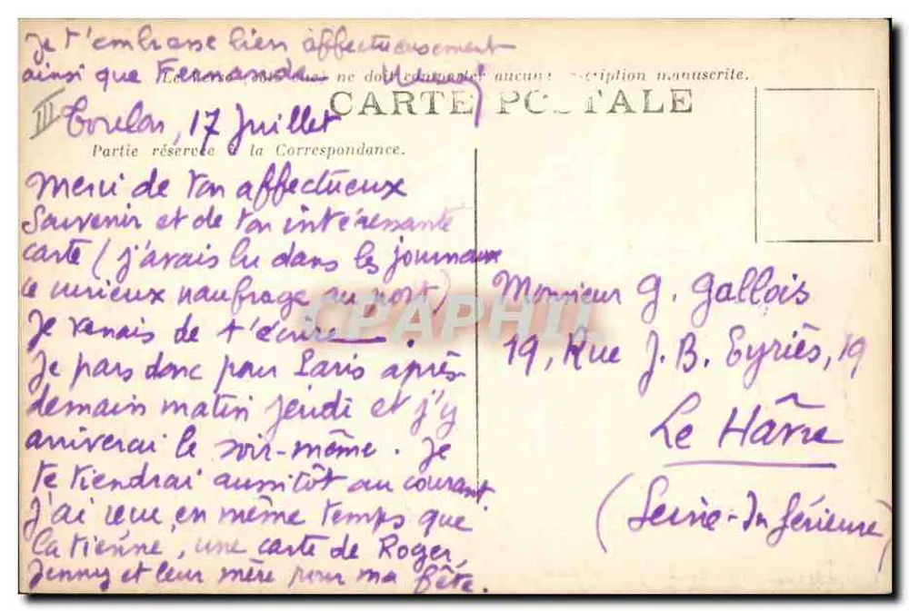 Navio de guerra francês — Thionville — n°709 - Verso