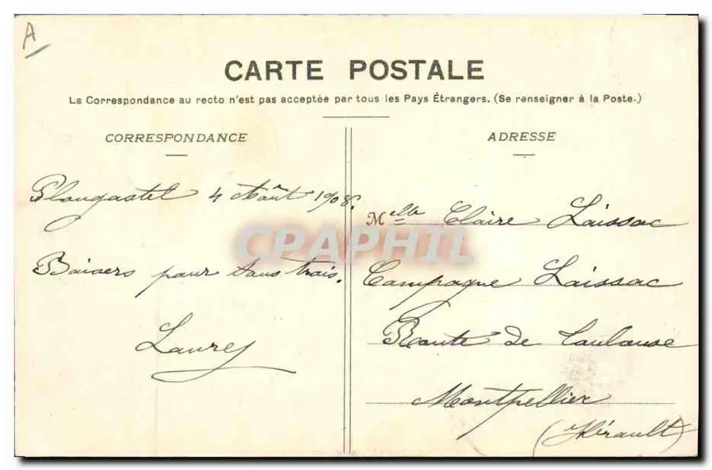 Casados de Plougasatel-Daoulas — Coleção Villard, Quimper — n° 1748 - Verso
