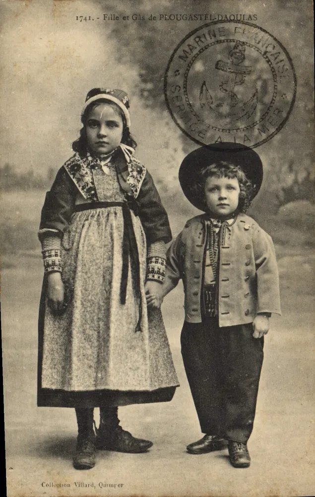 Mädchen und Junge aus PLOUGASTEL-DAOULAS — Sammlung Villard, Quimper - Vorderseite