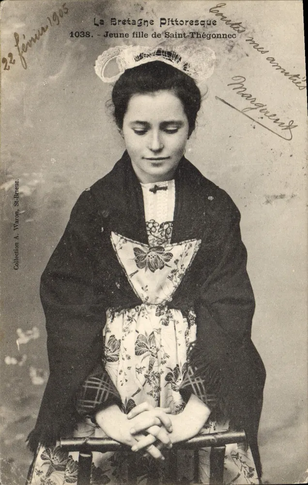 Jeune fille de Saint-Thégonnec — portrait en costume breton — éditeur A. Warcon, St-Breuc, n° 1038 - Vorderseite