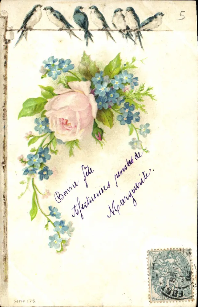 Vögel und Blumen — Glückwunschkarte — Serie 176, Nr. 5 - Vorderseite