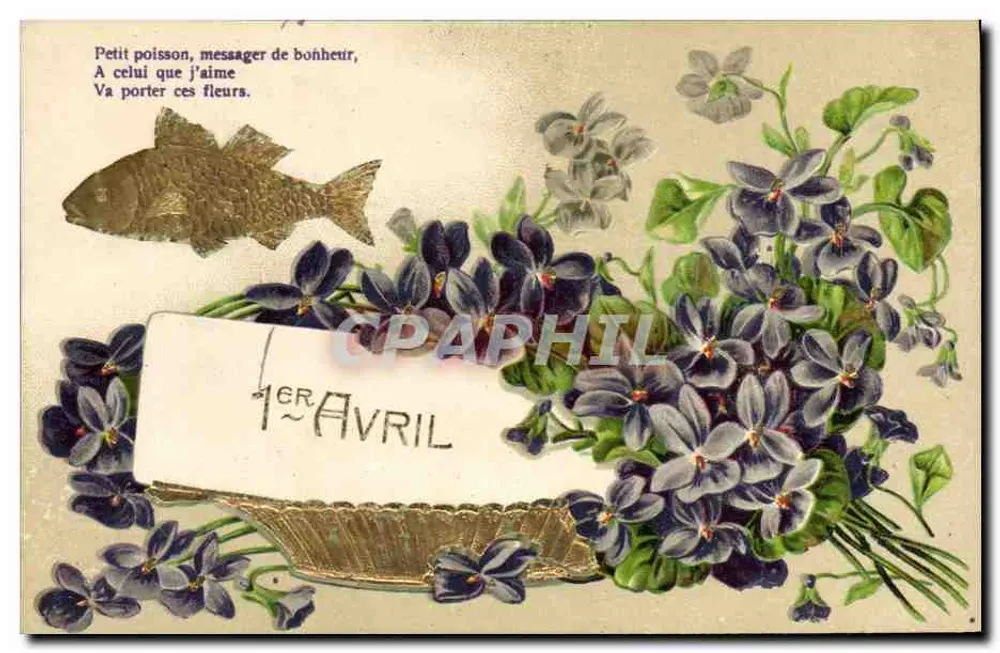 Fisch und Violette — Aprilgedicht — Verlag nicht sichtbar - Vorderseite