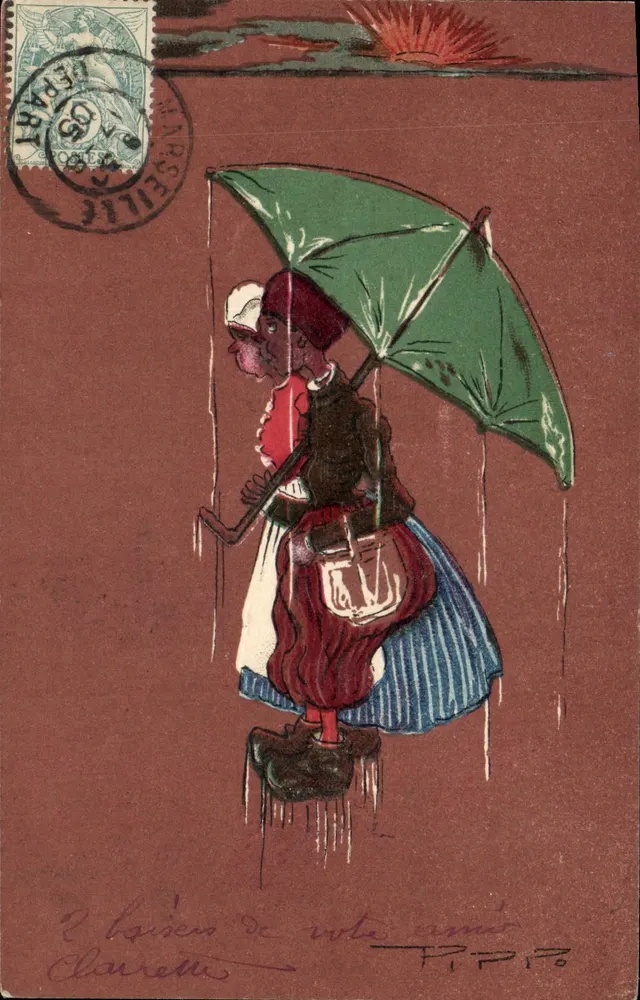 Frau unter Regenschirm — Regen — Verlag P.P.70 - Vorderseite