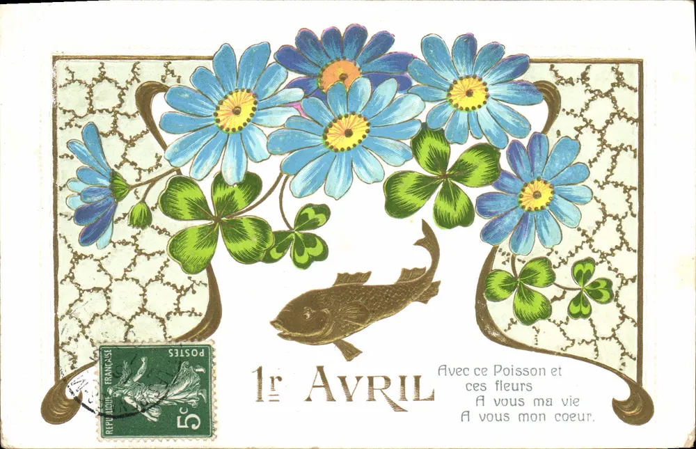 Fisch und Blumen — 1. April — Französische Republik, 5 Centimes - Vorderseite