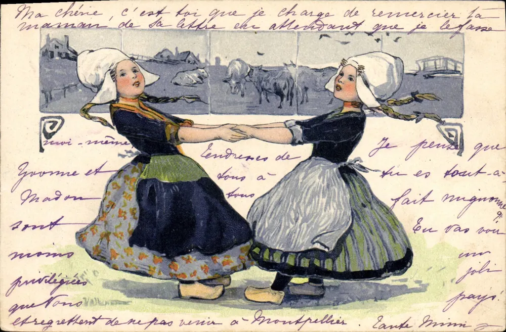 Duas jovens moças em traje tradicional — dança — editor B.S. Série 2938 - Frente