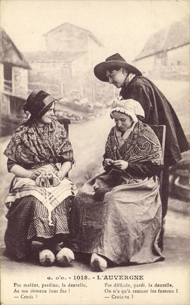 Mujeres en Auvergne — escena de encaje — G. D'O., n°1018 - Anverso