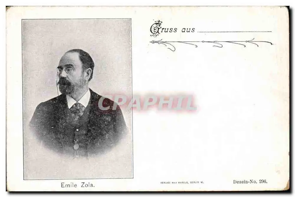 Emile Zola — portret — Wydawnictwo Max Marcus, Berlin W., Rysunek-Nr 296 - Awers