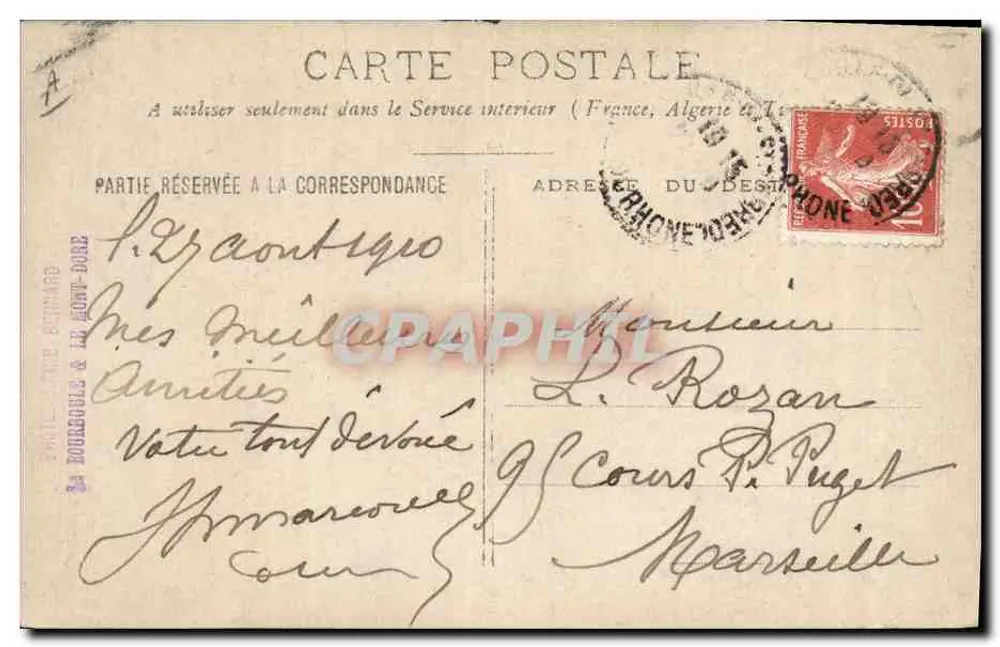 Retrato de um homem idoso — editor: P. BONNACOULE & LA MONT-DORÉ, número de série não visível - Verso