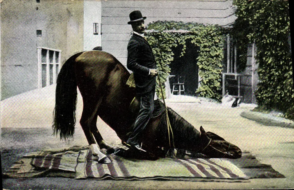Homem a cavalo — pose sobre tapete — Paris, Sop - Frente