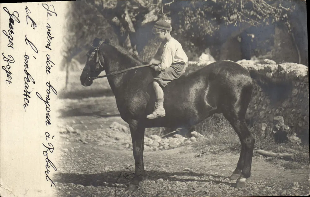 Enfant à cheval — scène de campagne — éditeur non visible - Frente
