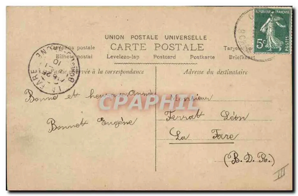Kanaal met bomen erlangs — kalender 1910 — Astira n°455 - Achterkant