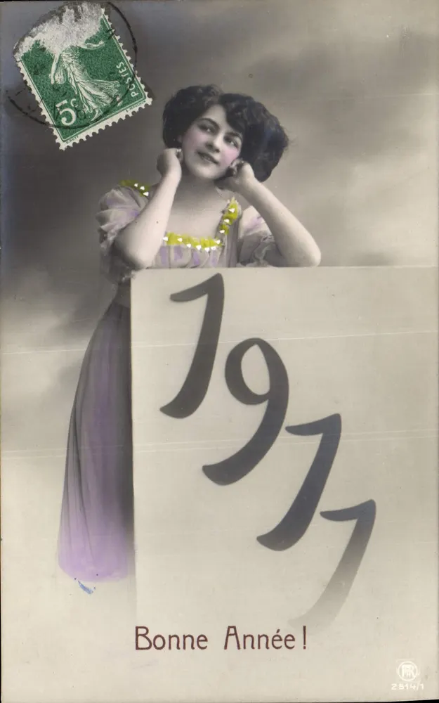 Junge Frau — Frohe Neujahr 1911 — Verlag R. 2814/1 - Vorderseite