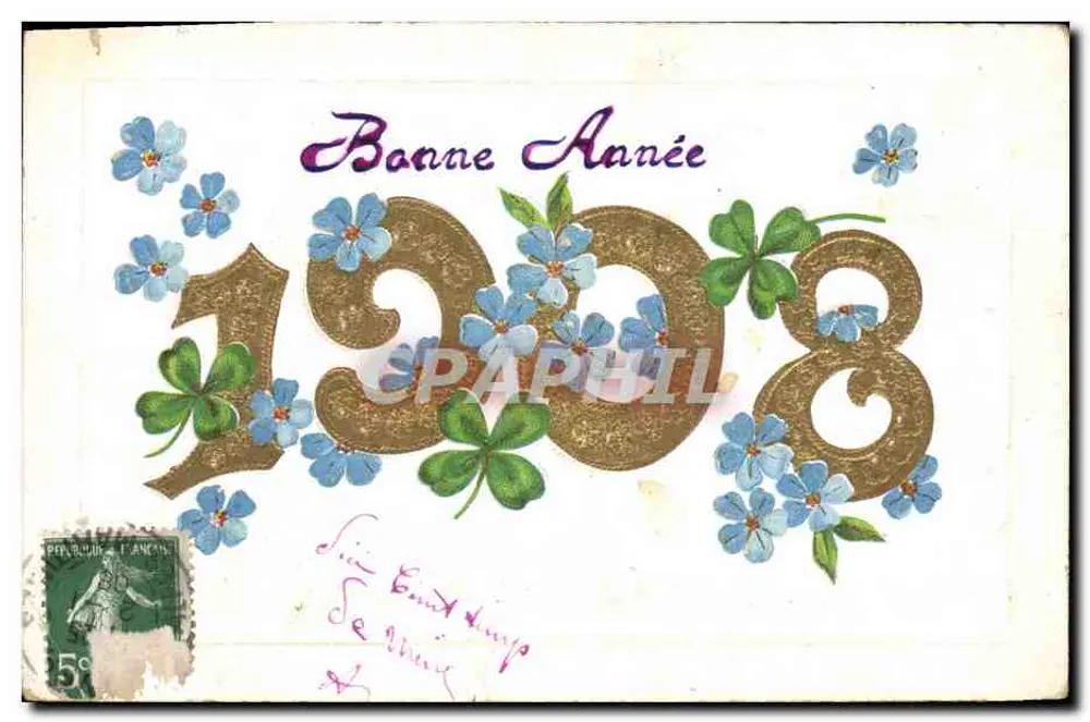 Bom Ano 1908 — Carta de boas-vindas — Editor não identificado - Frente