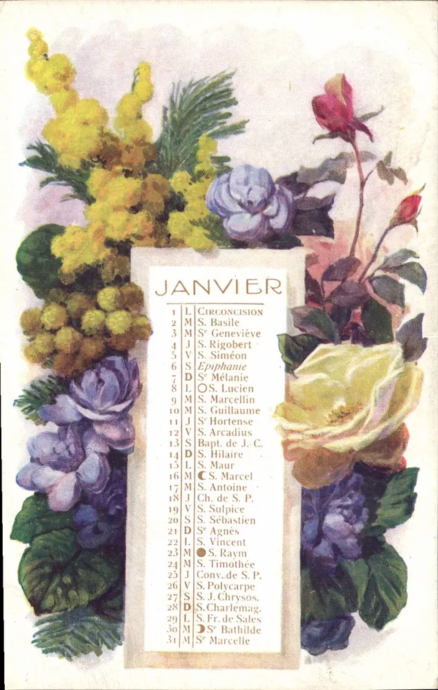 Calendário de janeiro — editor Visé Paris, n° 537 - Frente