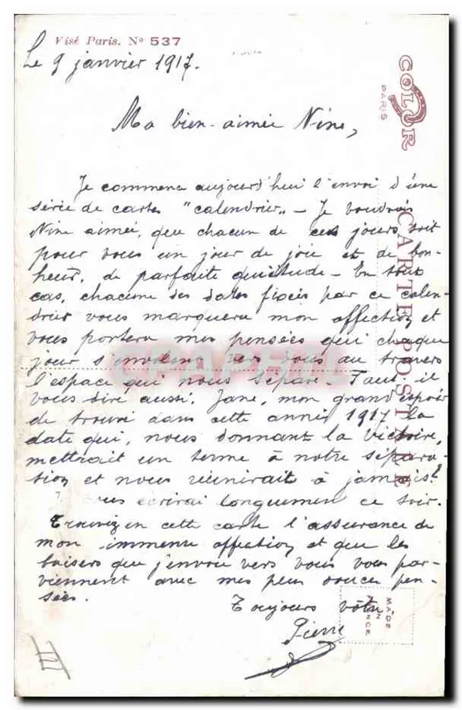 Calendário de janeiro — editor Visé Paris, n° 537 - Verso