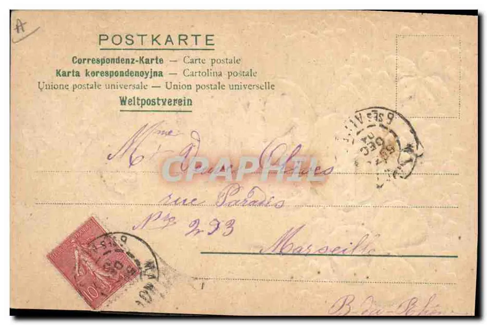 Jahr 1905 — Kleeblätter und Blumen — unbekannter Verlag, Nr. 74 - Rückseite