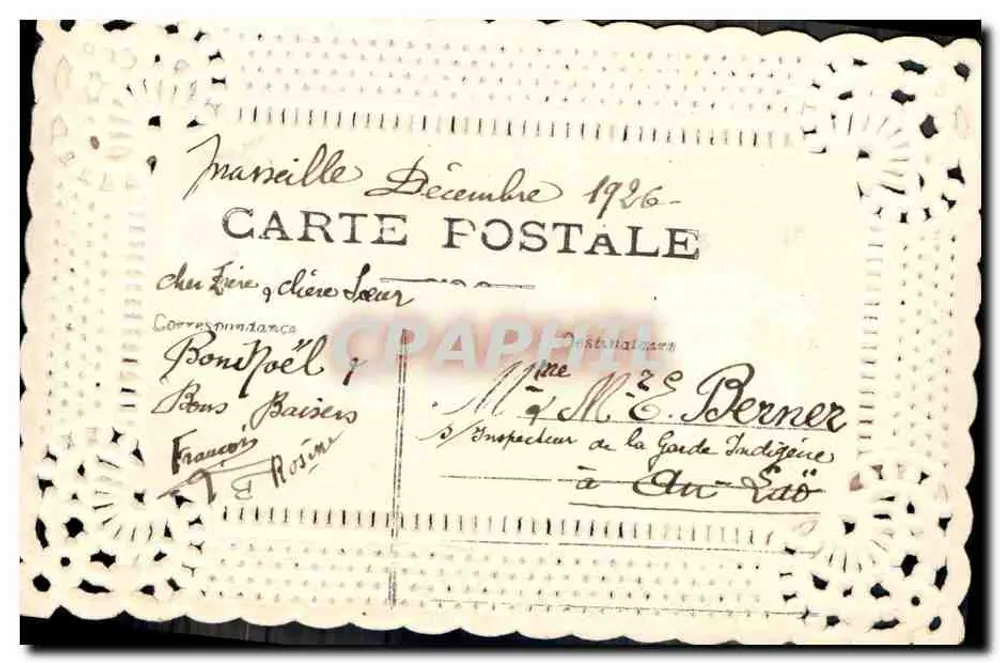 Flores e mão — Feliz Natal — Carta postal de Natal - Verso