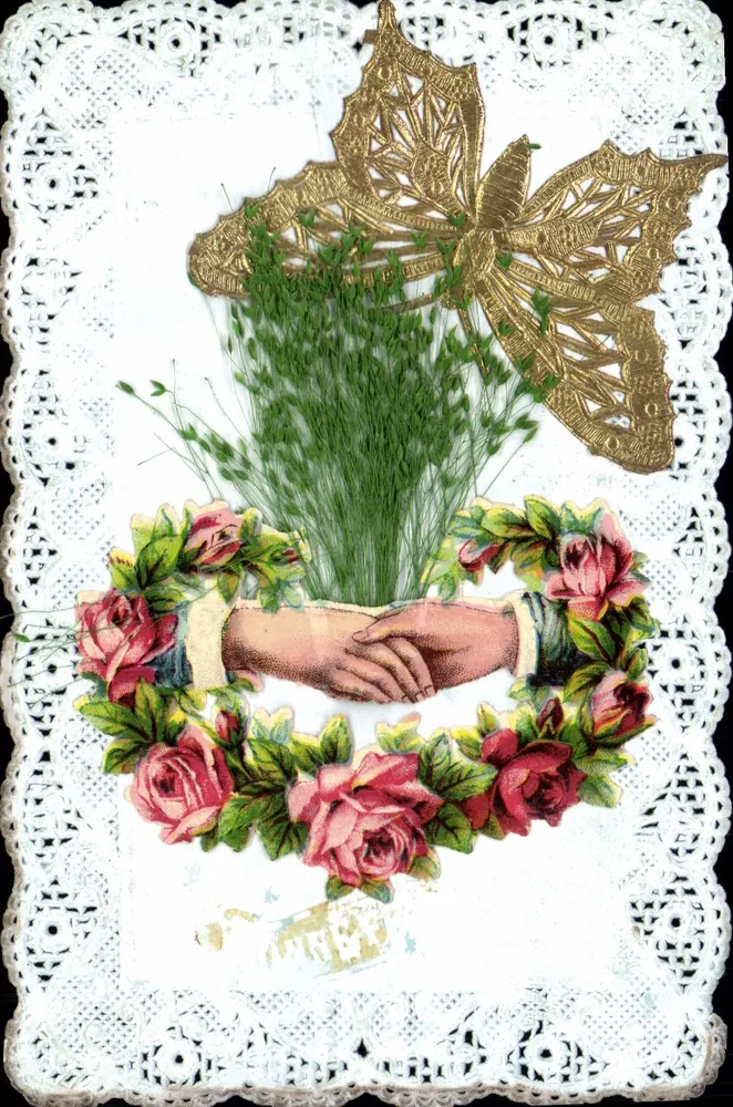 Main tendue — amitié et amour — carte postale décorative - Recto