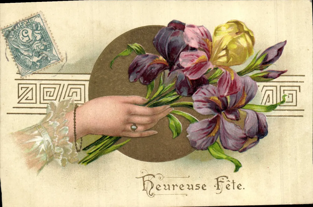 Buquê de íris — 'Feliz Festa.' — série 5569, editor União Postal Universal - Frente