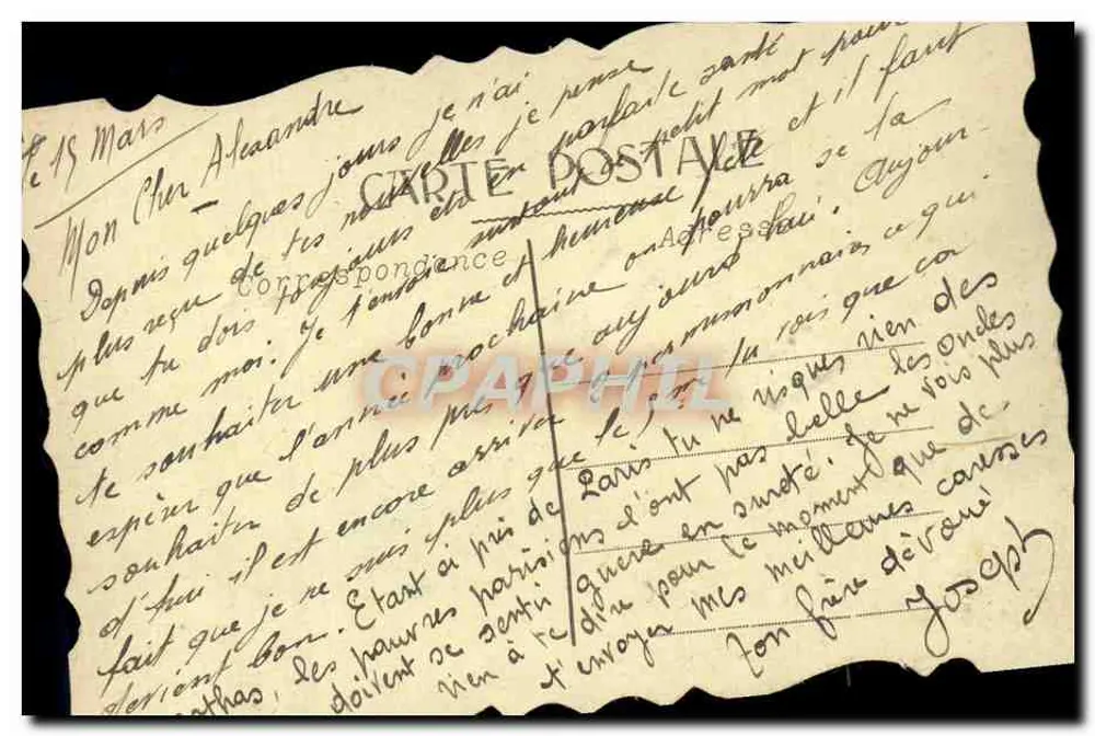 Mão segurando um buquê de rosas — Eu trago sorte — Carte postale datée 15 mars - Verso