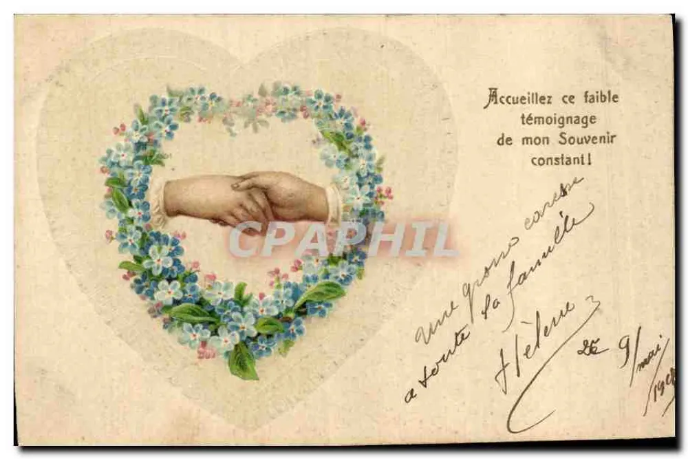 Mão cerrada em um coração de flores — souvenir constante — editor não visível - Frente
