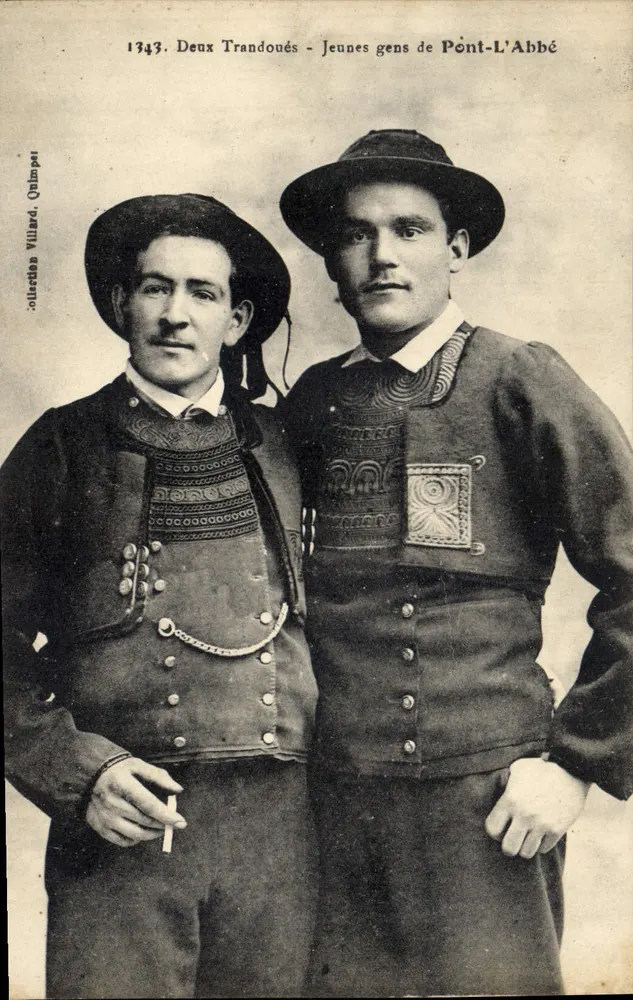 Zwei Trandoués — junge Männer aus Pont-L'Abbé — Coll. Villard, Quimper, n°1343 - Vorderseite